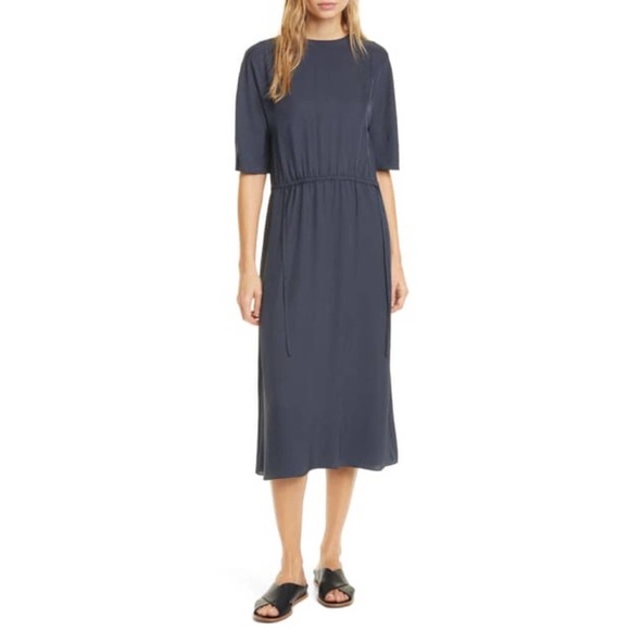 Vince Dresses & Skirts - Vince Dress Midi Length Short Sleeve Tie Waist Navy Blue Size XS NWT